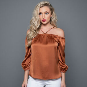 1. STATE Small Burnt Orange Off Shoulder Blouse with Neck Detail